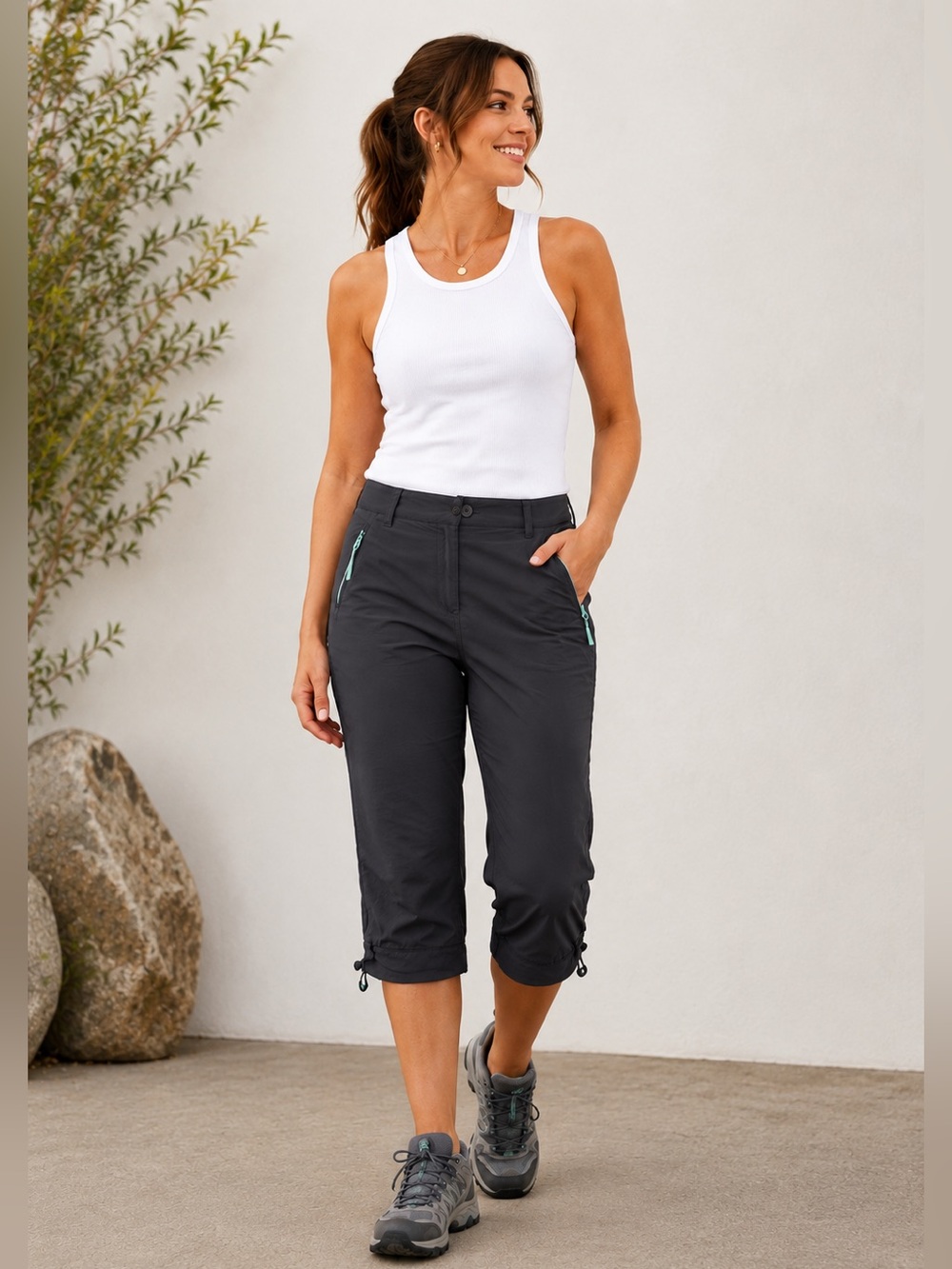 Eddie Bauer Hiking Capri Pants Womens 10 Black Nylon Zip Pocket Outdoor